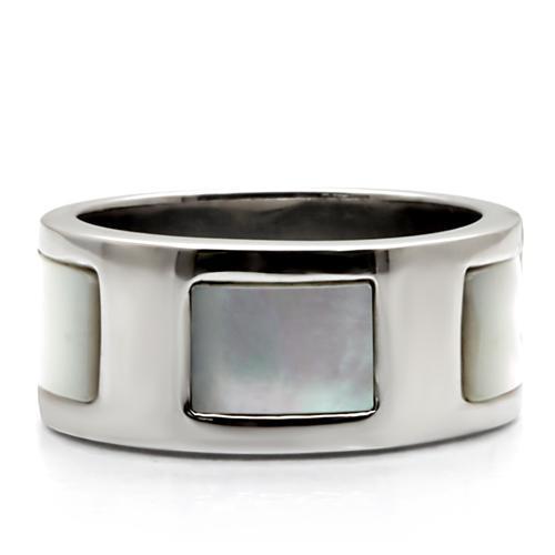 TK043 - High polished (no plating) Stainless Steel Ring with Precious Stone Conch in White LuxuryLifeWay Online Store
