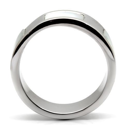 TK043 - High polished (no plating) Stainless Steel Ring with Precious Stone Conch in White LuxuryLifeWay Online Store