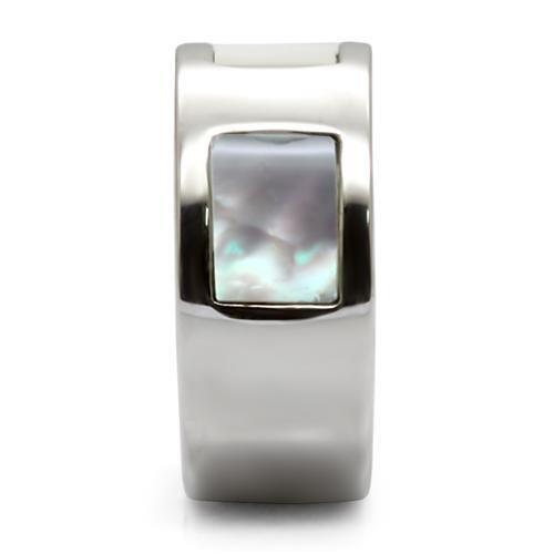 TK043 - High polished (no plating) Stainless Steel Ring with Precious Stone Conch in White LuxuryLifeWay Online Store