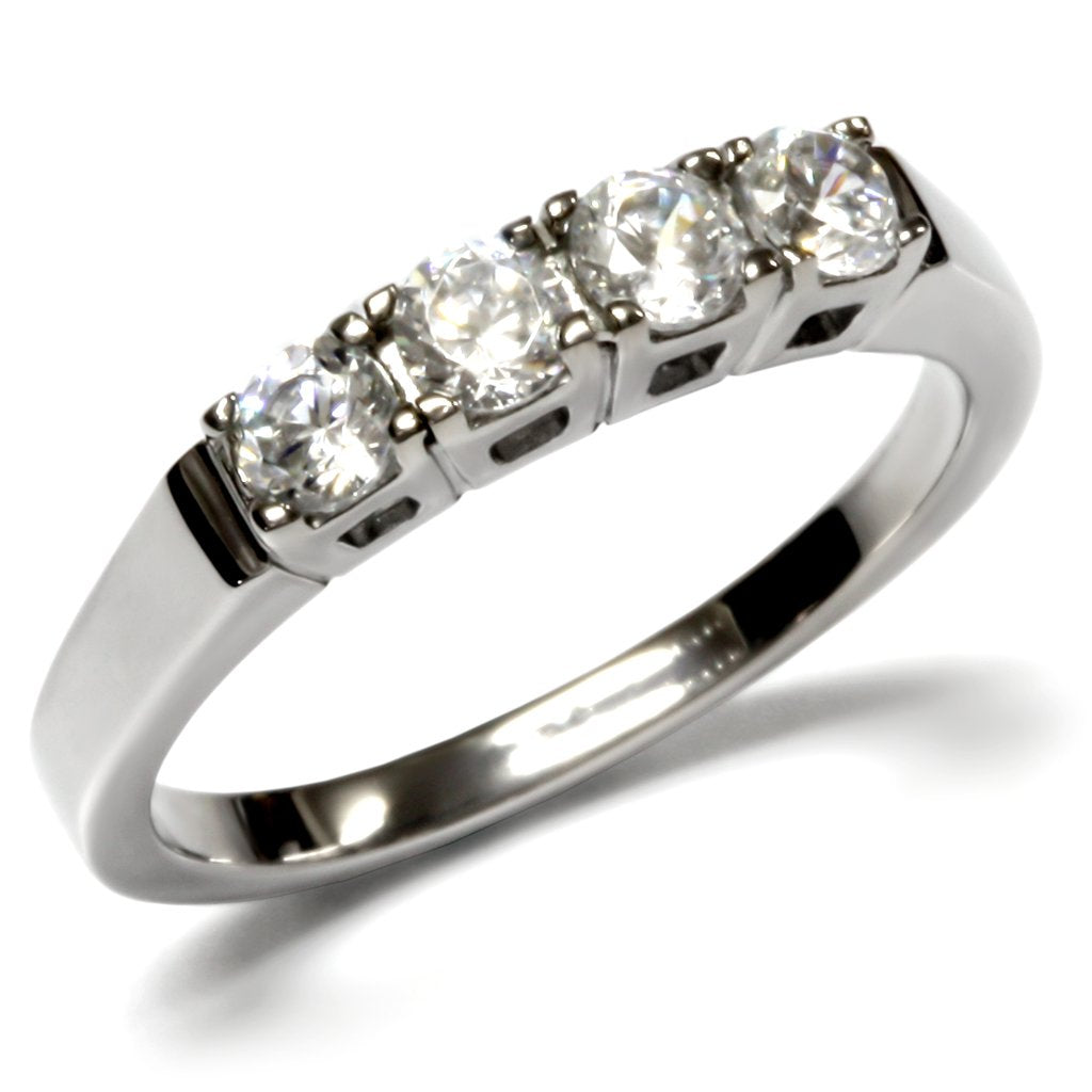 TK047 - High polished (no plating) Stainless Steel Ring with AAA Grade CZ  in Clear LuxuryLifeWay Online Store