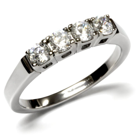 TK047 - High polished (no plating) Stainless Steel Ring with AAA Grade CZ  in Clear LuxuryLifeWay Online Store