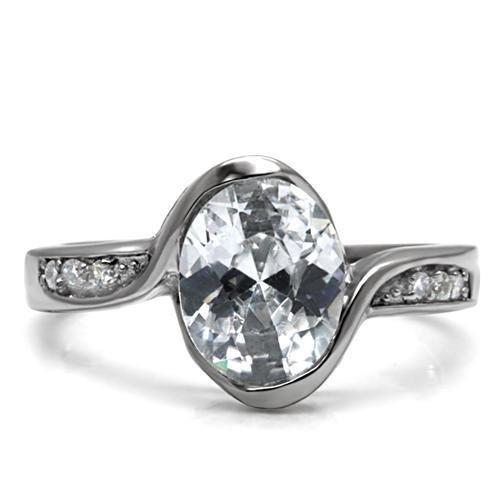 TK064 - High polished (no plating) Stainless Steel Ring with AAA Grade CZ  in Clear LuxuryLifeWay Online Store