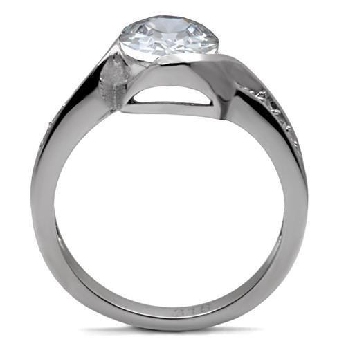 TK064 - High polished (no plating) Stainless Steel Ring with AAA Grade CZ  in Clear LuxuryLifeWay Online Store