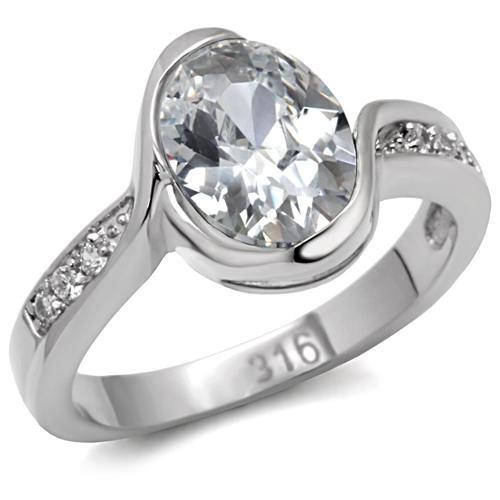 TK064 - High polished (no plating) Stainless Steel Ring with AAA Grade CZ  in Clear LuxuryLifeWay Online Store