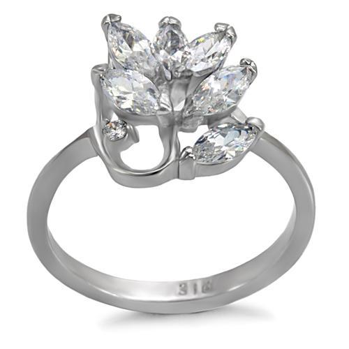 TK075 - High polished (no plating) Stainless Steel Ring with AAA Grade CZ  in Clear LuxuryLifeWay Online Store