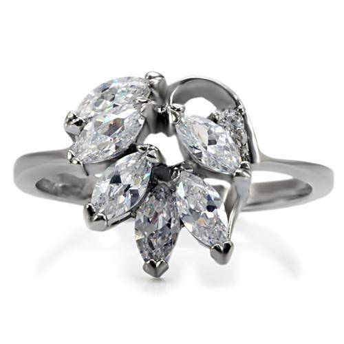 TK075 - High polished (no plating) Stainless Steel Ring with AAA Grade CZ  in Clear LuxuryLifeWay Online Store