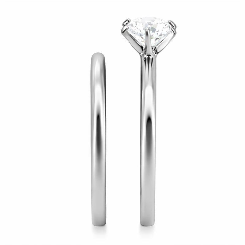 TK097 - High polished (no plating) Stainless Steel Ring with AAA Grade CZ  in Clear LuxuryLifeWay Online Store