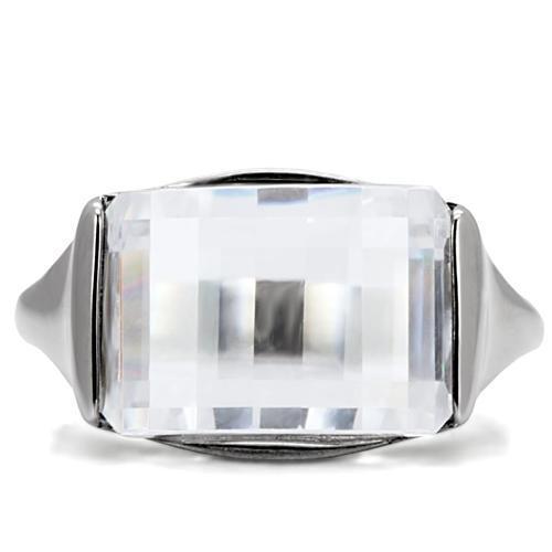TK100 - High polished (no plating) Stainless Steel Ring with AAA Grade CZ  in Clear LuxuryLifeWay Online Store