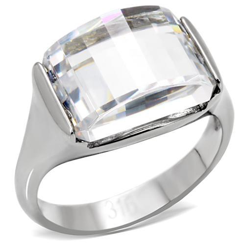 TK100 - High polished (no plating) Stainless Steel Ring with AAA Grade CZ  in Clear LuxuryLifeWay Online Store