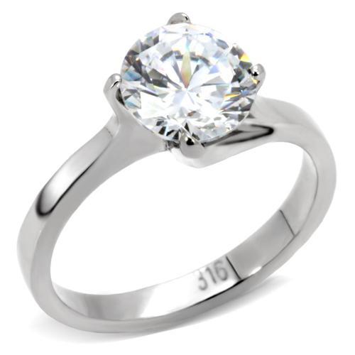 TK104 - High polished (no plating) Stainless Steel Ring with AAA Grade CZ  in Clear LuxuryLifeWay Online Store