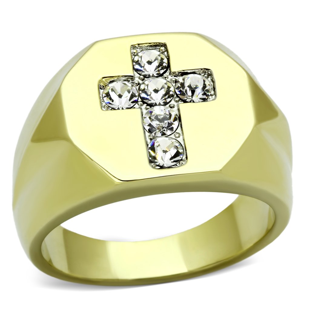TK1062 - Two-Tone IP Gold (Ion Plating) Stainless Steel Ring with Top Grade Crystal  in Clear LuxuryLifeWay Online Store