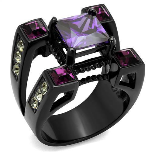TK1072J - IP Black(Ion Plating) Stainless Steel Ring with AAA Grade CZ  in Amethyst LuxuryLifeWay Online Store