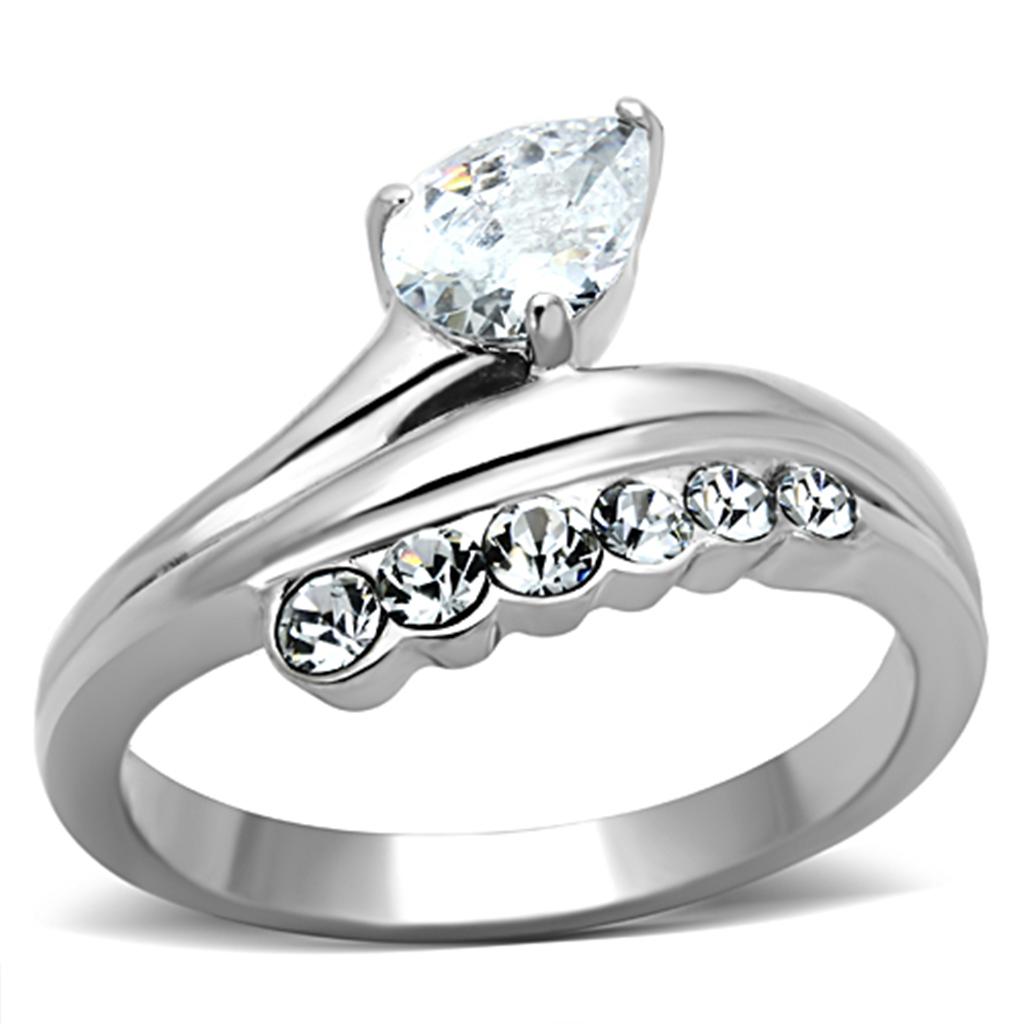 TK1080 - High polished (no plating) Stainless Steel Ring with AAA Grade CZ  in Clear LuxuryLifeWay Online Store