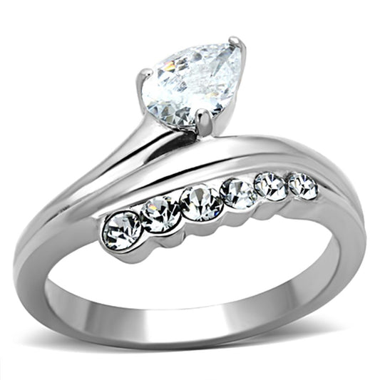 TK1080 - High polished (no plating) Stainless Steel Ring with AAA Grade CZ  in Clear LuxuryLifeWay Online Store