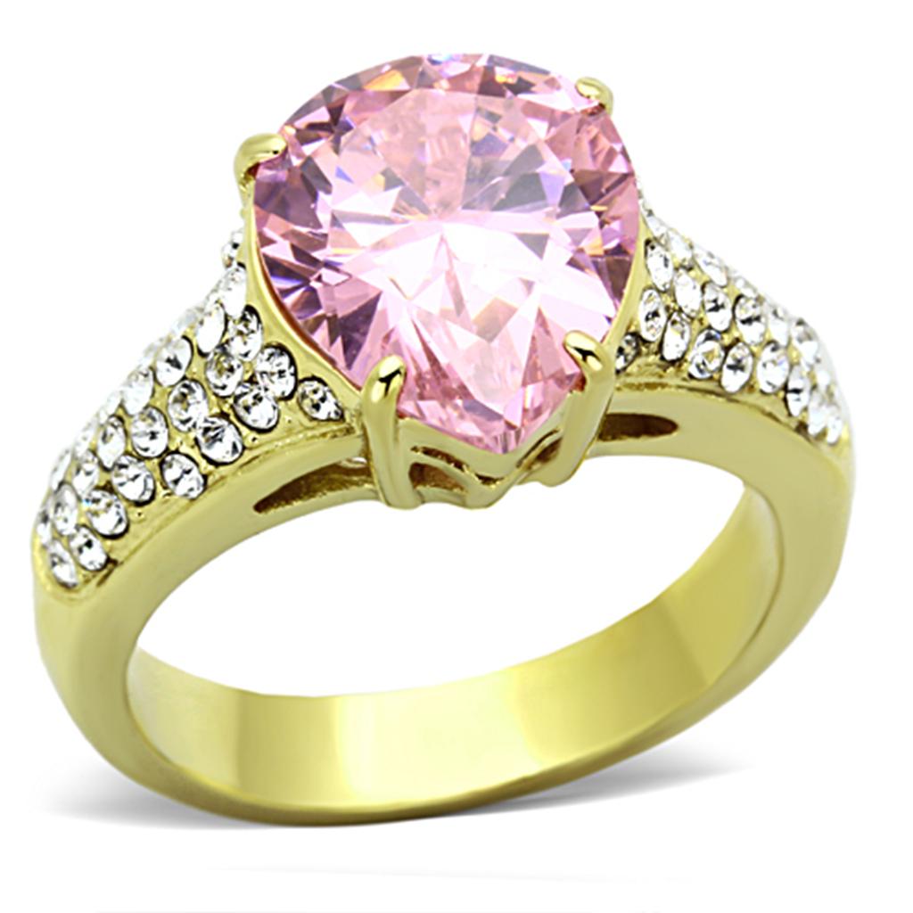 TK1098 - IP Gold(Ion Plating) Stainless Steel Ring with AAA Grade CZ  in Rose LuxuryLifeWay Online Store
