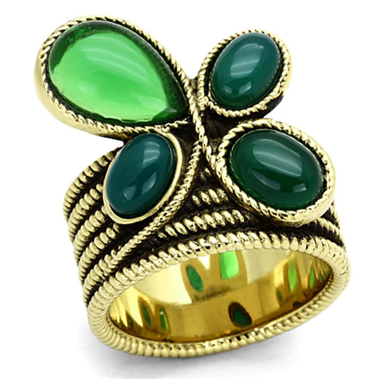TK1104 - IP Gold(Ion Plating) Stainless Steel Ring with Synthetic Synthetic Glass in Emerald LuxuryLifeWay Online Store