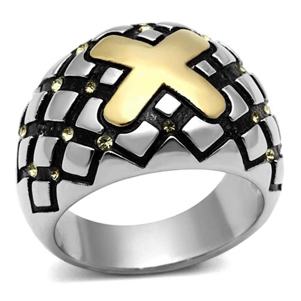 TK1131 - Two-Tone IP Gold (Ion Plating) Stainless Steel Ring with Top Grade Crystal  in Citrine Yellow LuxuryLifeWay Online Store