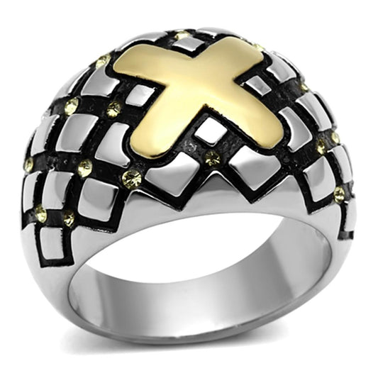 TK1131 - Two-Tone IP Gold (Ion Plating) Stainless Steel Ring with Top Grade Crystal  in Citrine Yellow LuxuryLifeWay Online Store