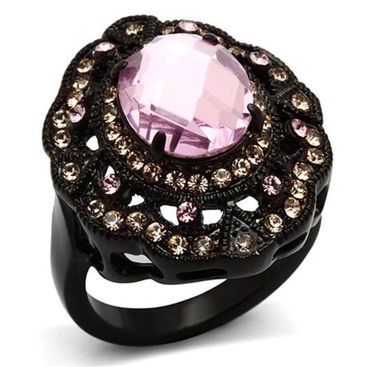 TK1154 - IP Black(Ion Plating) Stainless Steel Ring with Top Grade Crystal  in Light Rose LuxuryLifeWay Online Store