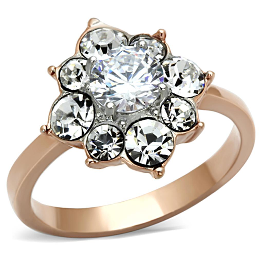 TK1168 - Two-Tone IP Rose Gold Stainless Steel Ring with AAA Grade CZ  in Clear LuxuryLifeWay Online Store