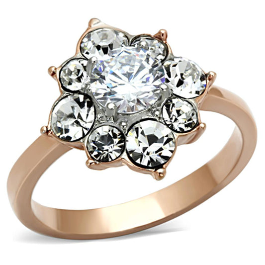 TK1168 - Two-Tone IP Rose Gold Stainless Steel Ring with AAA Grade CZ  in Clear LuxuryLifeWay Online Store