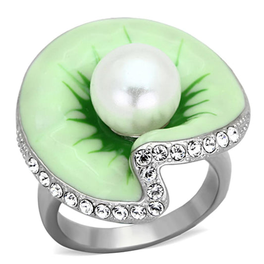 TK1171 - High polished (no plating) Stainless Steel Ring with Synthetic Pearl in White LuxuryLifeWay Online Store