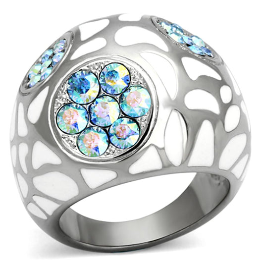 TK1172 - High polished (no plating) Stainless Steel Ring with Top Grade Crystal  in Aquamarine AB LuxuryLifeWay Online Store
