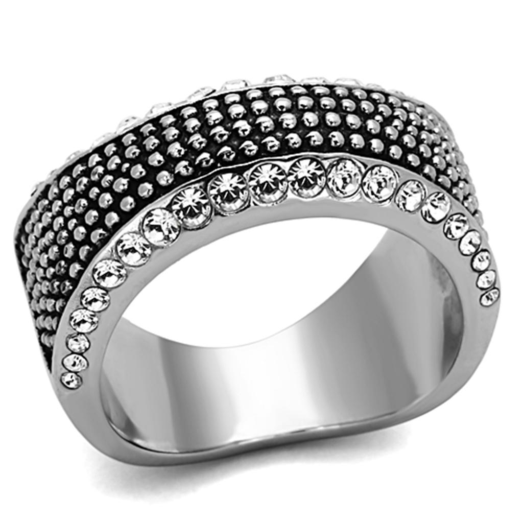 TK1216 - High polished (no plating) Stainless Steel Ring with Top Grade Crystal  in Clear LuxuryLifeWay Online Store