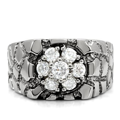 TK121 - High polished (no plating) Stainless Steel Ring with AAA Grade CZ  in Clear LuxuryLifeWay Online Store