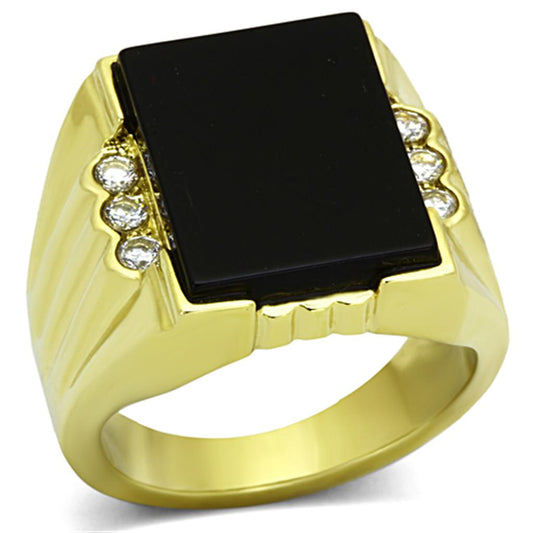 TK1236 - IP Gold(Ion Plating) Stainless Steel Ring with Synthetic Onyx in Jet LuxuryLifeWay Online Store