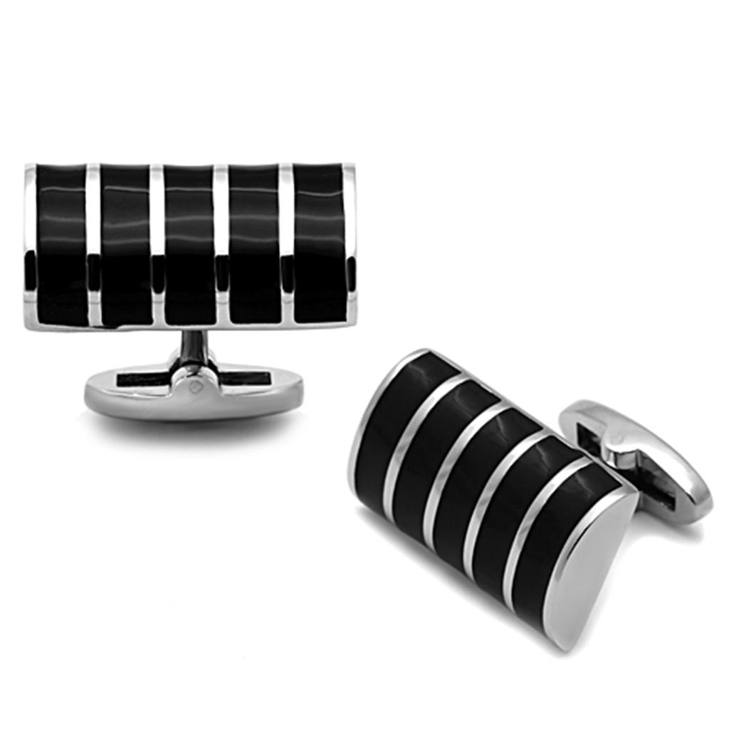 TK1263 - High polished (no plating) Stainless Steel Cufflink with Epoxy  in Jet LuxuryLifeWay Online Store