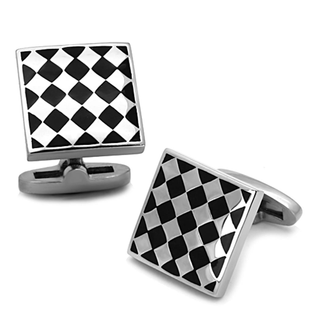 TK1270 - High polished (no plating) Stainless Steel Cufflink with Epoxy  in Jet LuxuryLifeWay Online Store