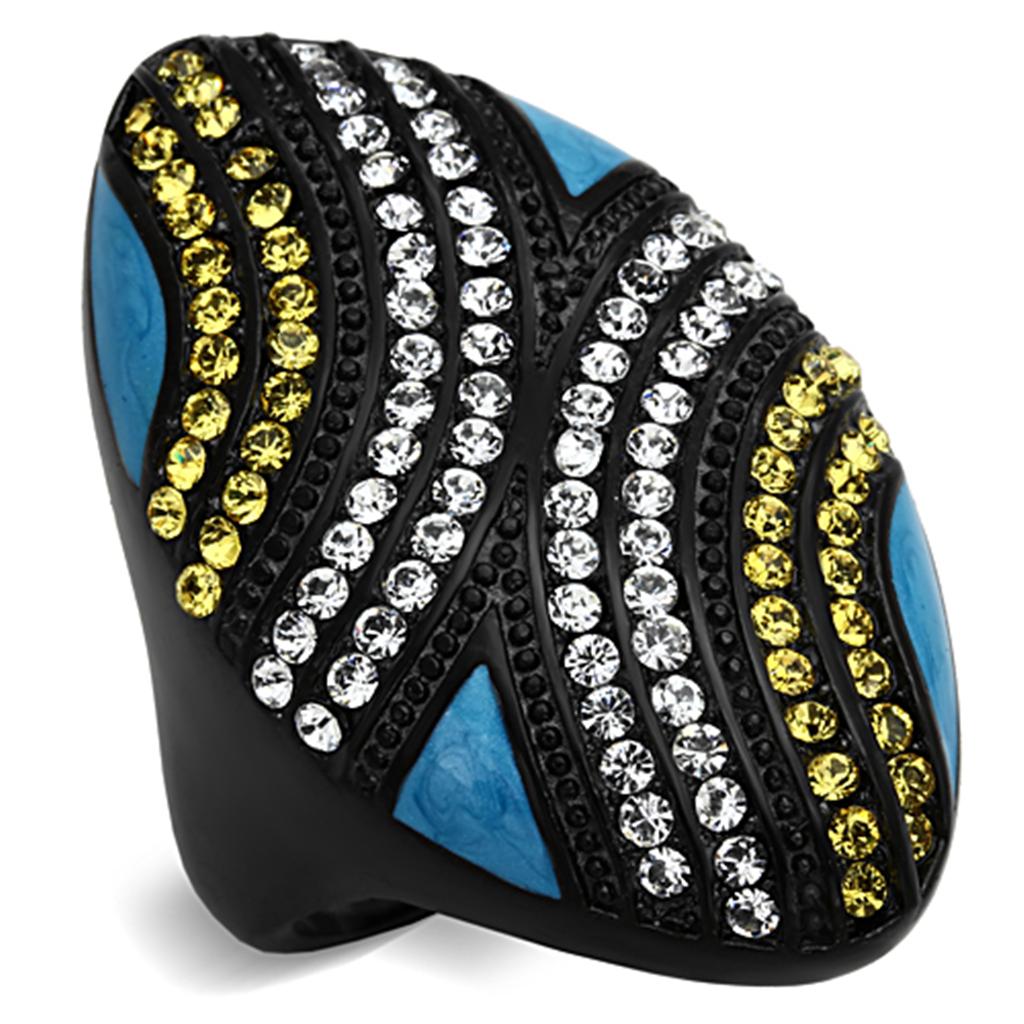 TK1294 - IP Black(Ion Plating) Stainless Steel Ring with Top Grade Crystal  in Citrine Yellow LuxuryLifeWay Online Store
