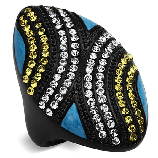 TK1294 - IP Black(Ion Plating) Stainless Steel Ring with Top Grade Crystal  in Citrine Yellow LuxuryLifeWay Online Store