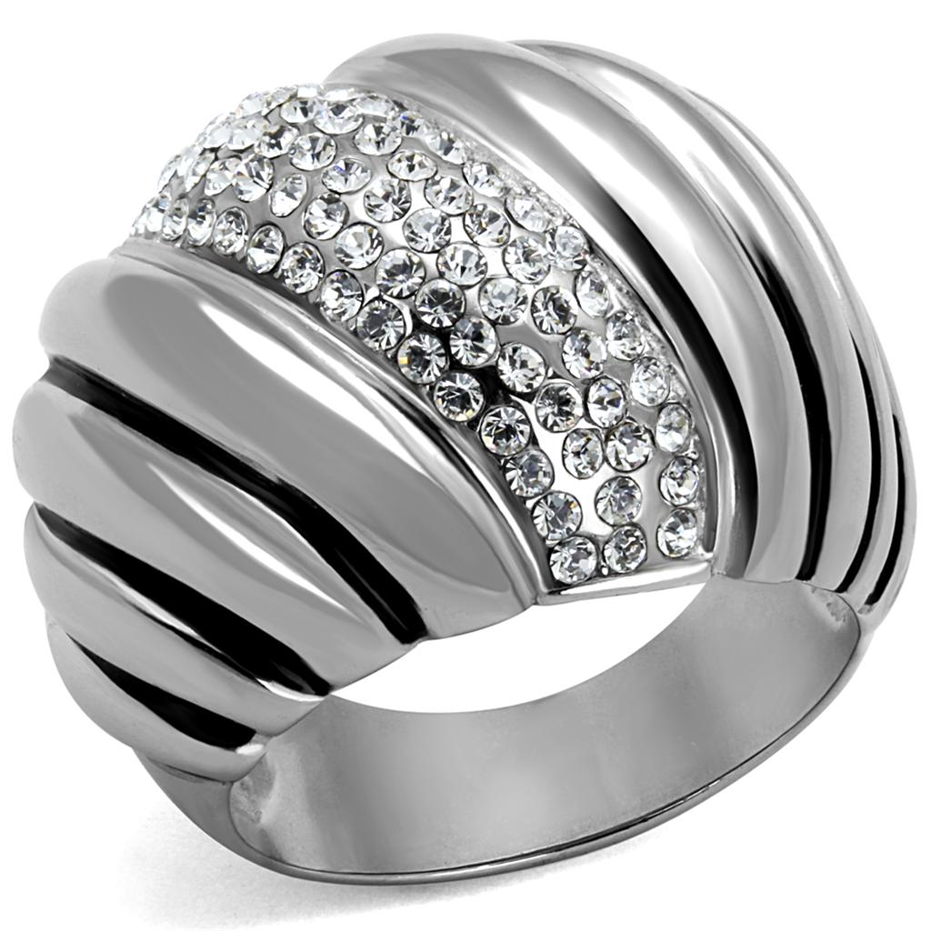TK1304 - High polished (no plating) Stainless Steel Ring with Top Grade Crystal  in Clear LuxuryLifeWay Online Store