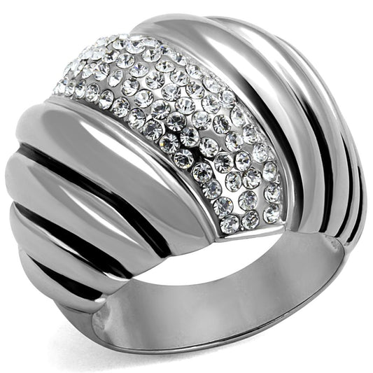 TK1304 - High polished (no plating) Stainless Steel Ring with Top Grade Crystal  in Clear LuxuryLifeWay Online Store