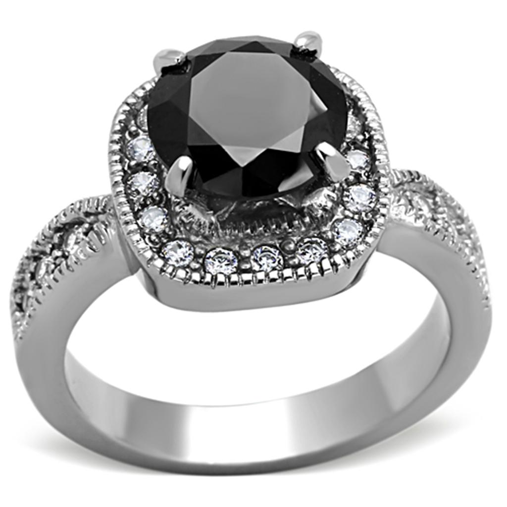 TK1322 - High polished (no plating) Stainless Steel Ring with AAA Grade CZ  in Black Diamond LuxuryLifeWay Online Store