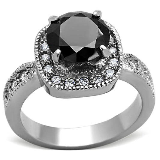 TK1322 - High polished (no plating) Stainless Steel Ring with AAA Grade CZ  in Black Diamond LuxuryLifeWay Online Store