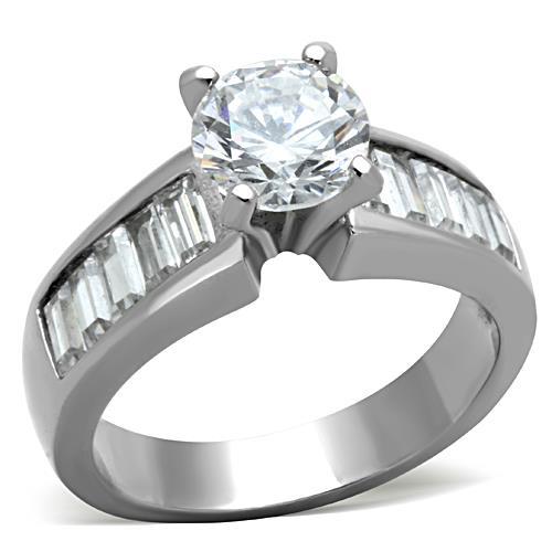 TK1332 - High polished (no plating) Stainless Steel Ring with AAA Grade CZ  in Clear LuxuryLifeWay Online Store