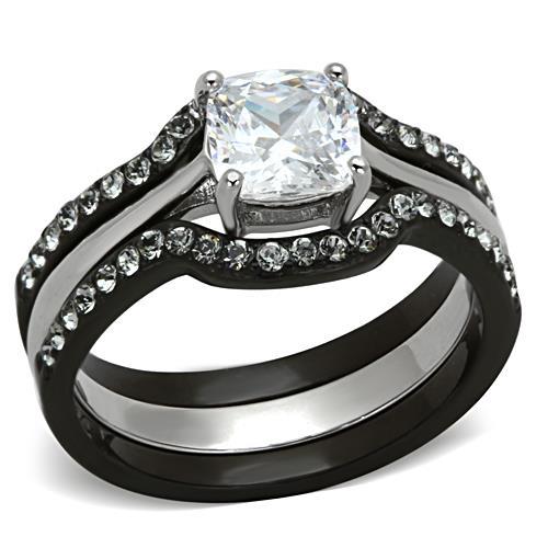 TK1343 - Two-Tone IP Black Stainless Steel Ring with AAA Grade CZ  in Clear LuxuryLifeWay Online Store