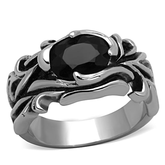 TK1355 - High polished (no plating) Stainless Steel Ring with Synthetic Synthetic Glass in Jet LuxuryLifeWay Online Store