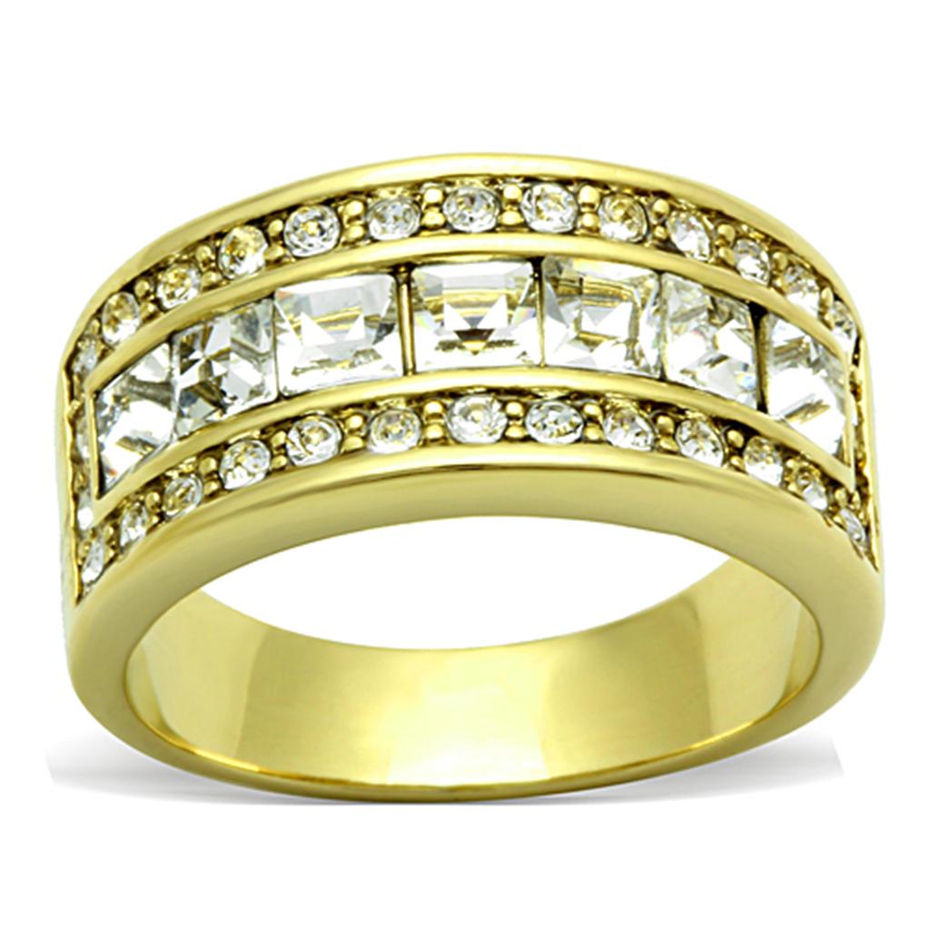 TK1386 - IP Gold(Ion Plating) Stainless Steel Ring with Top Grade Crystal  in Clear LuxuryLifeWay Online Store