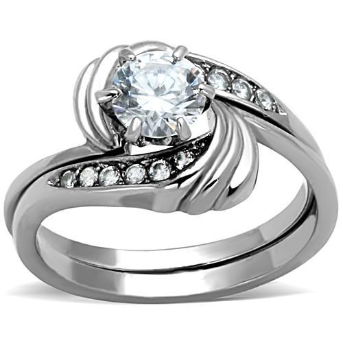 TK1429 - High polished (no plating) Stainless Steel Ring with AAA Grade CZ  in Clear LuxuryLifeWay Online Store