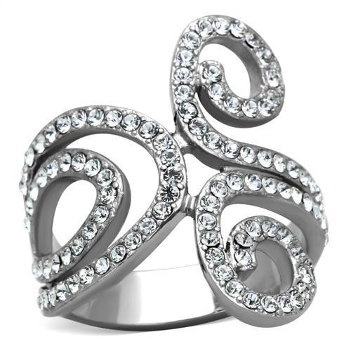 TK1437 - High polished (no plating) Stainless Steel Ring with Top Grade Crystal  in Clear LuxuryLifeWay Online Store