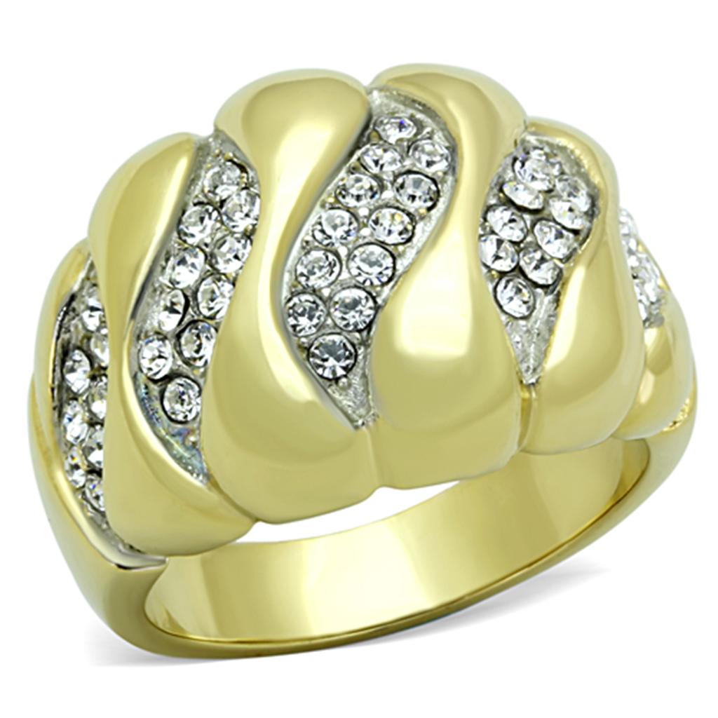 TK1559 - Two-Tone IP Gold (Ion Plating) Stainless Steel Ring with Top Grade Crystal  in Clear LuxuryLifeWay Online Store