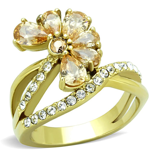 TK1574 - IP Gold(Ion Plating) Stainless Steel Ring with AAA Grade CZ  in Champagne LuxuryLifeWay Online Store