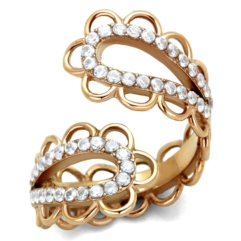 TK1633 - IP Rose Gold(Ion Plating) Stainless Steel Ring with AAA Grade CZ  in Clear LuxuryLifeWay Online Store