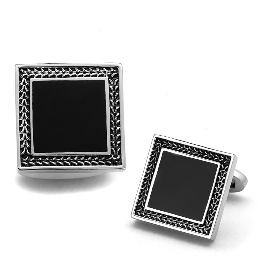 TK1651 - High polished (no plating) Stainless Steel Cufflink with Epoxy  in Jet LuxuryLifeWay Online Store