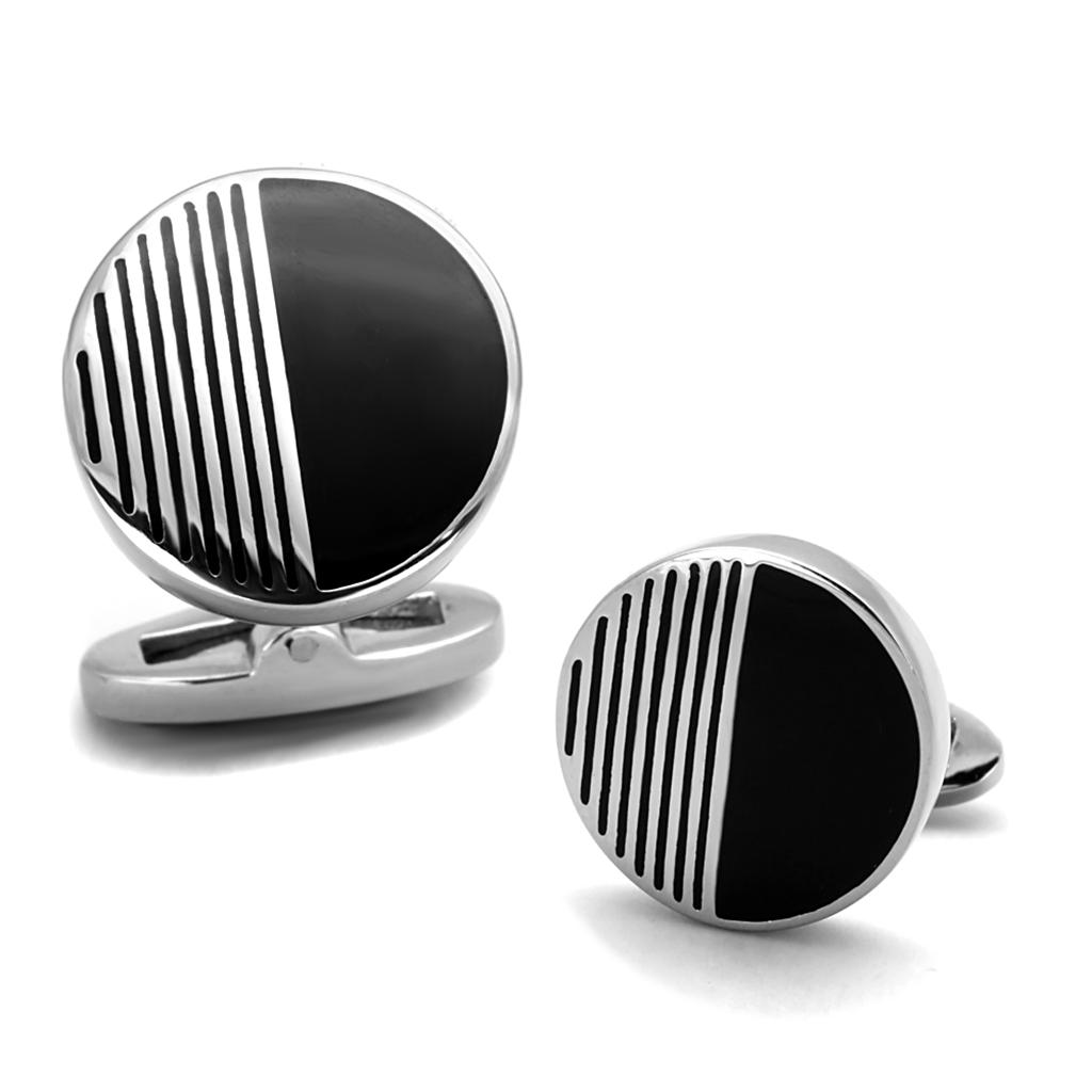 TK1654 - High polished (no plating) Stainless Steel Cufflink with Epoxy  in Jet LuxuryLifeWay Online Store