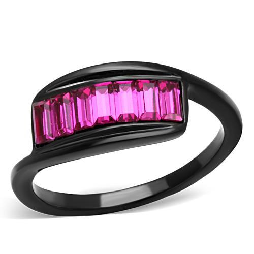 TK1664 - IP Black(Ion Plating) Stainless Steel Ring with Top Grade Crystal  in Fuchsia LuxuryLifeWay Online Store